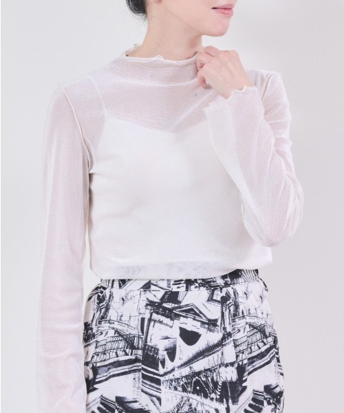 DOLLUPOOPS（ドールアップウップス）の「ベロアメッシュボトルネックトップス（その他トップス・レディース・ホワイト/ブラック・38）」の2枚目の写真