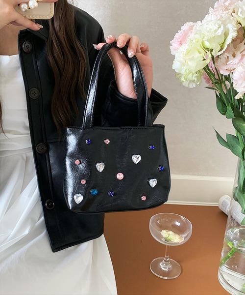 BAYBLO(ベイブロ)の「(SB)フェイクレザー ビジュー アレンジ 2WAY ハンドバッグ(ハンドバッグ・レディース・シルバー/ブラック・ONE SIZE)」の2枚目の写真