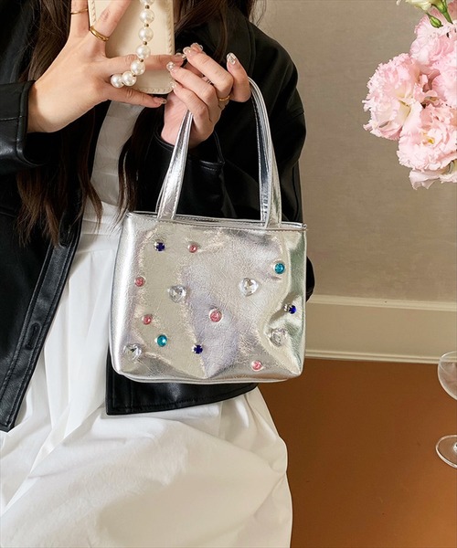 BAYBLO(ベイブロ)の「(SB)フェイクレザー ビジュー アレンジ 2WAY ハンドバッグ(ハンドバッグ・レディース・シルバー/ブラック・ONE SIZE)」の4枚目の写真