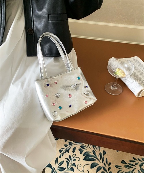 BAYBLO(ベイブロ)の「(SB)フェイクレザー ビジュー アレンジ 2WAY ハンドバッグ(ハンドバッグ・レディース・シルバー/ブラック・ONE SIZE)」の6枚目の写真