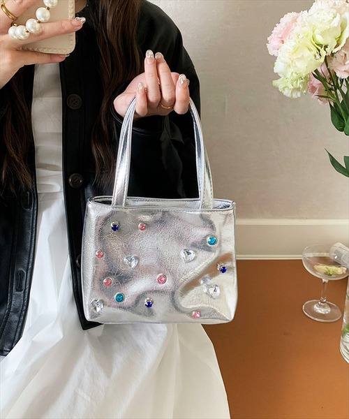 BAYBLO(ベイブロ)の「(SB)フェイクレザー ビジュー アレンジ 2WAY ハンドバッグ(ハンドバッグ・レディース・シルバー/ブラック・ONE SIZE)」の7枚目の写真