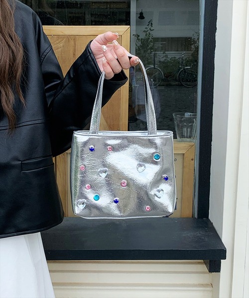 BAYBLO(ベイブロ)の「(SB)フェイクレザー ビジュー アレンジ 2WAY ハンドバッグ(ハンドバッグ・レディース・シルバー/ブラック・ONE SIZE)」の8枚目の写真