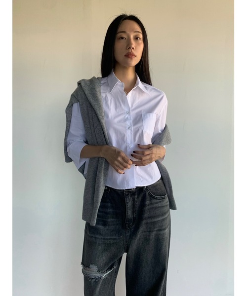 Didot.showroom(ディドット ショールーム)の「ラウンドヘムスリムシャツ(シャツ/ブラウス・レディース・ネイビー/ホワイト・FREE)」の17枚目の写真