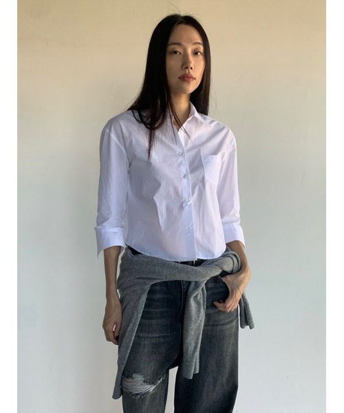 Didot.showroom(ディドット ショールーム)の「ラウンドヘムスリムシャツ(シャツ/ブラウス・レディース・ネイビー/ホワイト・FREE)」の12枚目の写真