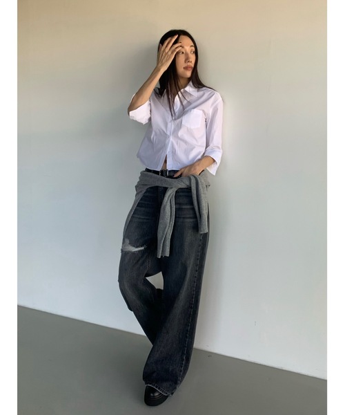 Didot.showroom(ディドット ショールーム)の「ラウンドヘムスリムシャツ(シャツ/ブラウス・レディース・ネイビー/ホワイト・FREE)」の21枚目の写真