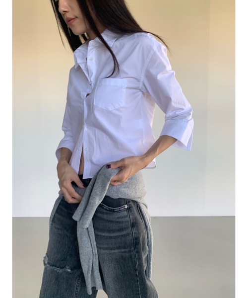 Didot.showroom(ディドット ショールーム)の「ラウンドヘムスリムシャツ(シャツ/ブラウス・レディース・ネイビー/ホワイト・FREE)」の13枚目の写真