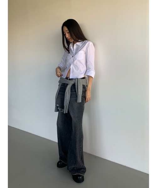 Didot.showroom(ディドット ショールーム)の「ラウンドヘムスリムシャツ(シャツ/ブラウス・レディース・ネイビー/ホワイト・FREE)」の14枚目の写真