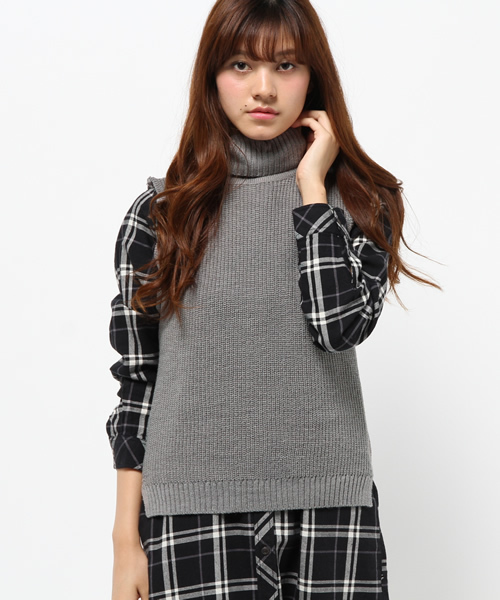 CIAOPANIC(チャオパニック)の「【Ciaopanic】 タートルネックKNITベスト(ニット/セーター・レディース・グレー/ネイビー/カーキ/オフホワイト・FREE)」の2枚目の写真