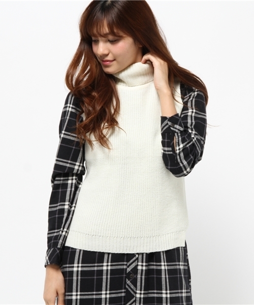 CIAOPANIC(チャオパニック)の「【Ciaopanic】 タートルネックKNITベスト(ニット/セーター・レディース・グレー/ネイビー/カーキ/オフホワイト・FREE)」の1枚目の写真