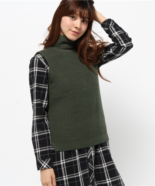 CIAOPANIC(チャオパニック)の「【Ciaopanic】 タートルネックKNITベスト(ニット/セーター・レディース・グレー/ネイビー/カーキ/オフホワイト・FREE)」の3枚目の写真
