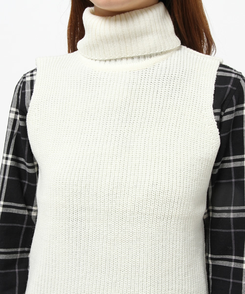 CIAOPANIC(チャオパニック)の「【Ciaopanic】 タートルネックKNITベスト(ニット/セーター・レディース・グレー/ネイビー/カーキ/オフホワイト・FREE)」の6枚目の写真