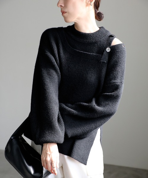 select MOCA(セレクトモカ)の「ショルダーボタンサイドスリットニット(ニット/セーター・レディース・ベージュ/ブラック/グレー・FREE)」の19枚目の写真