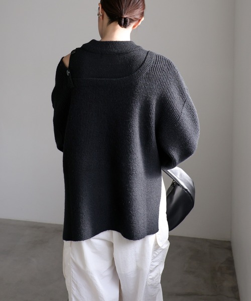 セール】ショルダーボタンサイドスリットニット（ニット/セーター