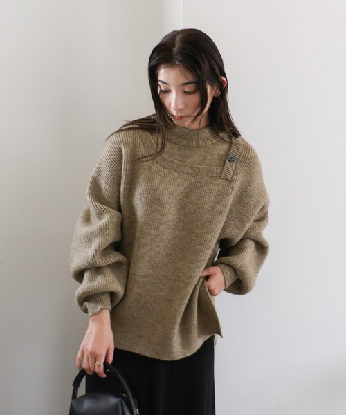 セール】ショルダーボタンサイドスリットニット（ニット/セーター