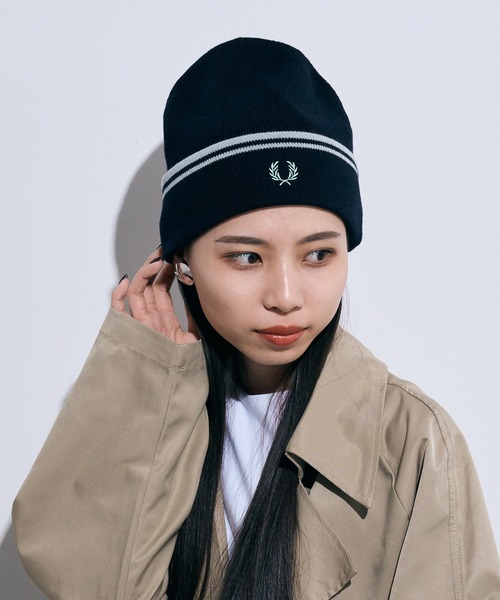 FRED PERRY(フレッドペリー)の「【FRED PERRY】TWIN TIPPED MERINO WOOL BEANIE フレッドペリー ティップライン ロゴ刺繍 ニットキャップ ビーニー C9150(ニットキャップ/ビーニー・レディース・ブラック/ネイビー/グレイッシュブルー・FREE)」の12枚目の写真