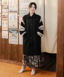 ScoLar | 143684:ネコ蝶ロゴライン ジャガードニット切替コート(その他アウター)