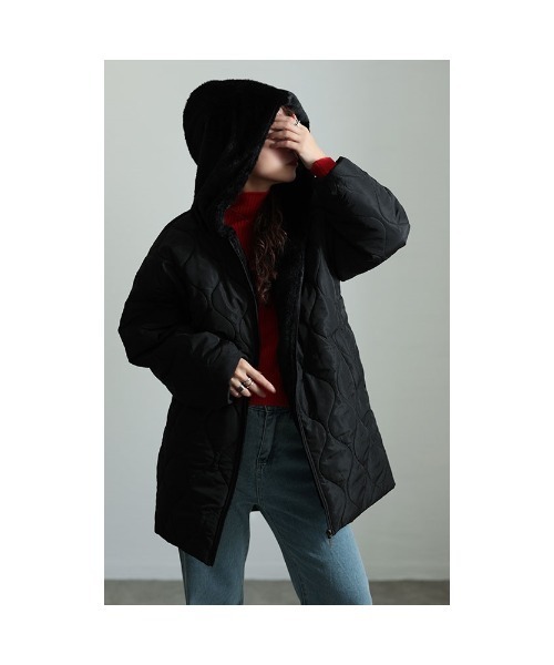 Sawa a la mode(サワアラモード)の「ファー裏地キルティングフードジャケット(ダウンジャケット/コート・レディース・ブラック・FREE)」の9枚目の写真