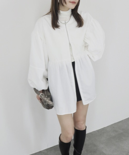 ブラウス シャツ 「ZOZO限定」バルーンスリーブwブルジップペプラムシャツブルゾン／balloon sleeve w zip peplum shir ZOZO限定】バルーンスリーブwブルジップペプラムシャツブルゾン