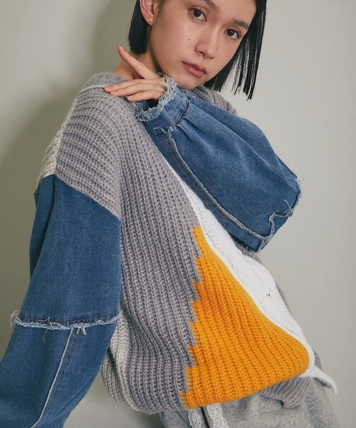 デニムコンビバイカラーニット（ニット/セーター）｜ANOTHER S
