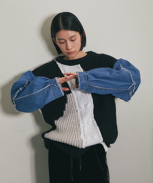 デニムコンビバイカラーニット（ニット/セーター）｜ANOTHER S