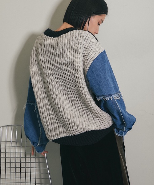 TOPS – plusotoha 新品タグ付⭐︎PLUS OTO.HA デニム×ニット異素材