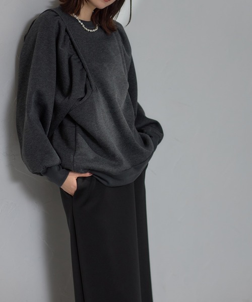 each（イーチ）の「裏起毛ワイドスリーブスウェットプルオーバー（スウェット・レディース・グレー/オリーブ/ブラック・FREE）」の2枚目の写真