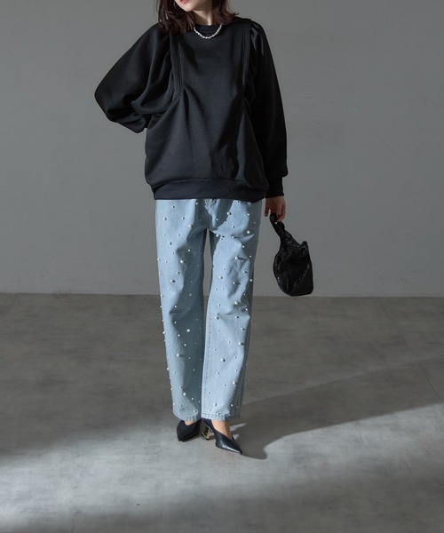 each（イーチ）の「裏起毛ワイドスリーブスウェットプルオーバー（スウェット・レディース・グレー/オリーブ/ブラック・FREE）」の9枚目の写真