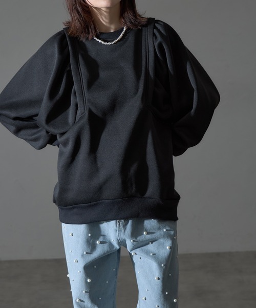 each（イーチ）の「裏起毛ワイドスリーブスウェットプルオーバー（スウェット・レディース・グレー/オリーブ/ブラック・FREE）」の4枚目の写真