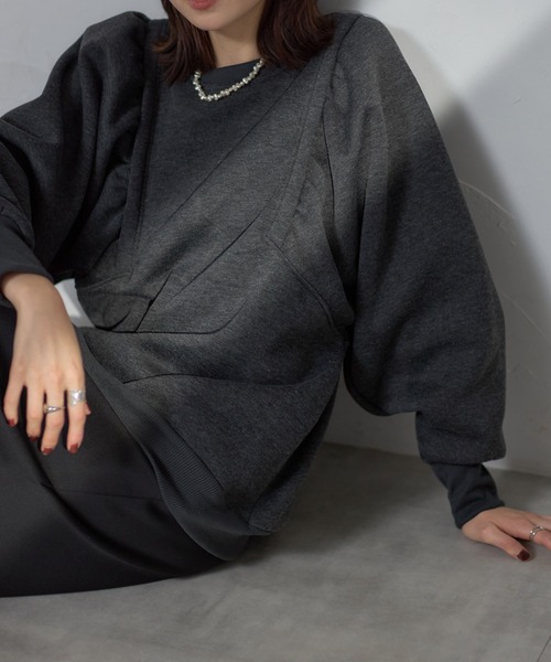 each（イーチ）の「裏起毛ワイドスリーブスウェットプルオーバー（スウェット・レディース・グレー/オリーブ/ブラック・FREE）」の14枚目の写真