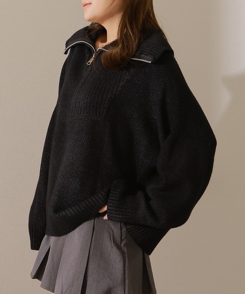 セール】ミックスカラー ハーフジップ 長袖 ニット プルオーバー