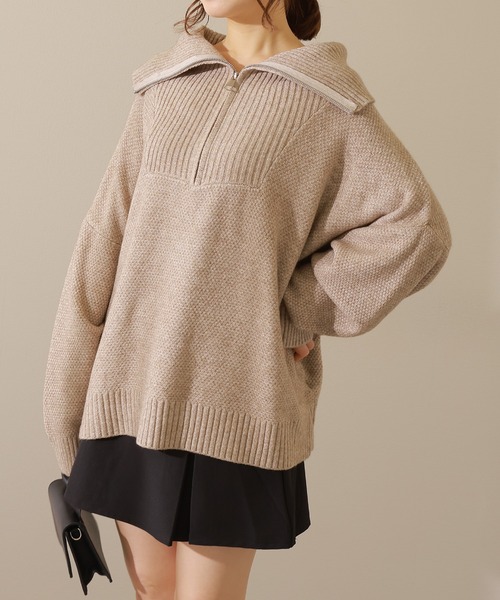 セール】ミックスカラー ハーフジップ 長袖 ニット プルオーバー