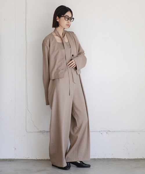select moca【美品】 ベージュ オーバーサイズ ノーカラー セット Et】ノーカラージャケットサロペットセットアップ – SELECT MOCA
