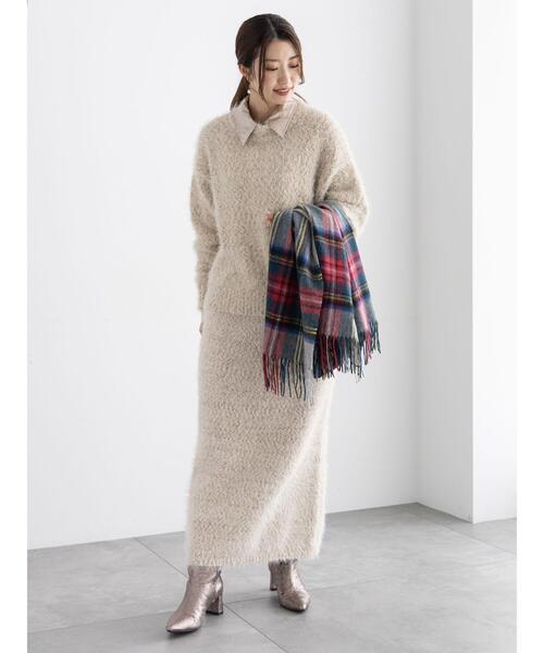 Te chichi(テチチ)の「ミックスシャギーモールニットスカート(セットアップ可)(スカート・レディース・チャコールグレー/ベージュ・F)」の5枚目の写真