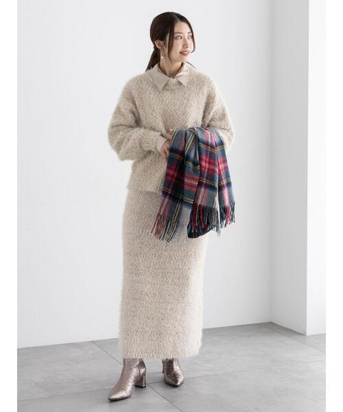 Te chichi(テチチ)の「ミックスシャギーモールニットスカート(セットアップ可)(スカート・レディース・チャコールグレー/ベージュ・F)」の6枚目の写真