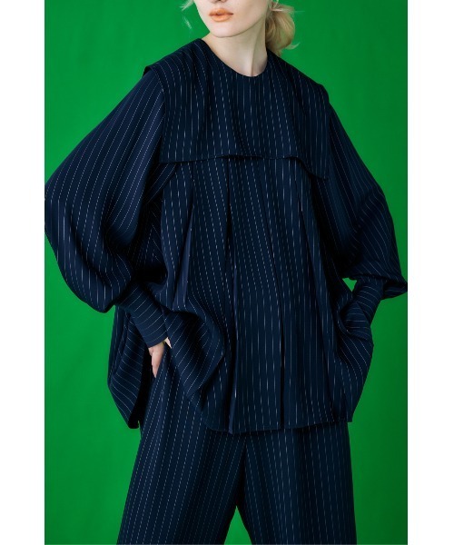 PEピンストライプ プリーツプルオーバー（シャツ/ブラウス