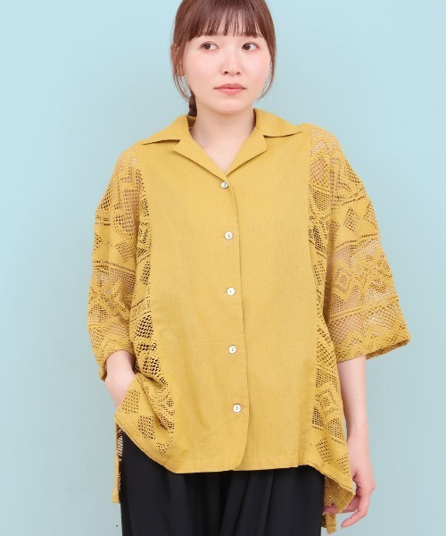 チチカカ（チチカカ）の「Rico インドコットンｘレースシャツ（シャツ/ブラウス・レディース・ブラック/ナチュラル/マスタード・FREE）」の3枚目の写真