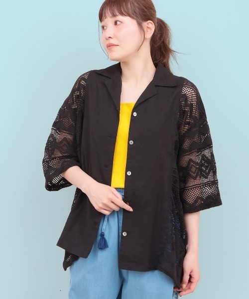 チチカカ（チチカカ）の「Rico インドコットンｘレースシャツ（シャツ/ブラウス・レディース・ブラック/ナチュラル/マスタード・FREE）」の2枚目の写真