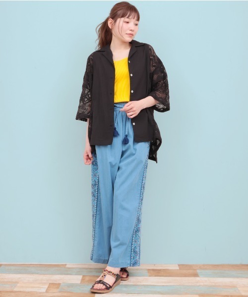 チチカカ（チチカカ）の「Rico インドコットンｘレースシャツ（シャツ/ブラウス・レディース・ブラック/ナチュラル/マスタード・FREE）」の5枚目の写真