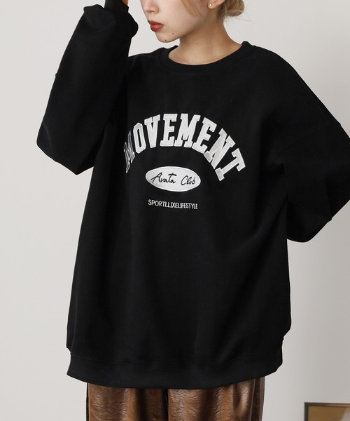 ROOPTOKYO(ループトウキョウ)の「カレッジロゴプリント スウェット ルーズシルエット 夏物 夏服(スウェット・レディース・グレー/ブラック/ピンク/ネイビー/ベージュ・FREE)」の1枚目の写真