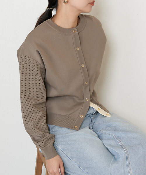 Jena espace merveilleux(ジェナ エスパスメルヴェイユ)の「【前後2WAY仕様/ロングシーズン着れる!】ビハイ袖メッシュ2WAYカーディガン(カーディガン/ボレロ・レディース・オフホワイト/ブラック/グレー/パープル/ブラウン/イエロー・FREE)」の5枚目の写真