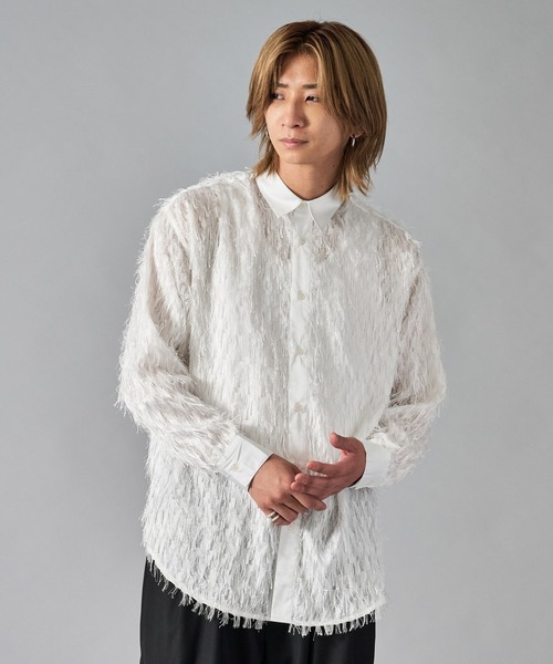 REGIEVO（レジエボ）の「【REGIEVO】シャギーフェザー / フリンジシャツ（シャツ/ブラウス・メンズ・オフホワイト/ブラック・LARGE/MEDIUM）」の9枚目の写真