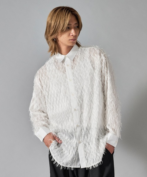 REGIEVO（レジエボ）の「【REGIEVO】シャギーフェザー / フリンジシャツ（シャツ/ブラウス・メンズ・オフホワイト/ブラック・LARGE/MEDIUM）」の7枚目の写真