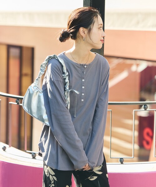 tシャツ ヘンリーネックシアーカットソー レディース セール】限定展開 シアー ヘンリーネック Tシャツ（Tシャツ