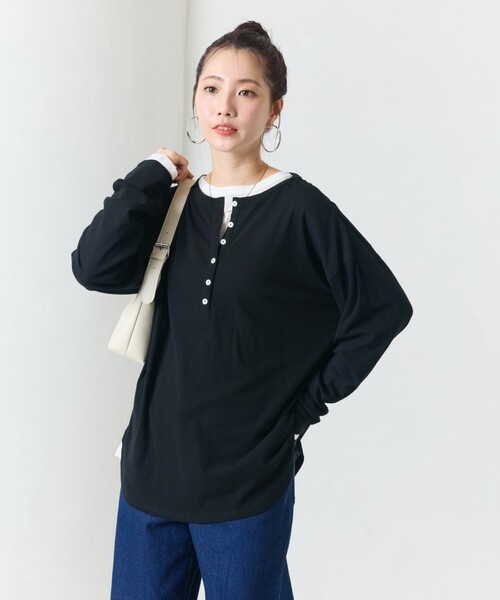 シアーメッシュ長袖ヘンリーティシャツ2色 セール】限定展開 シアー ヘンリーネック Tシャツ(Tシャツ
