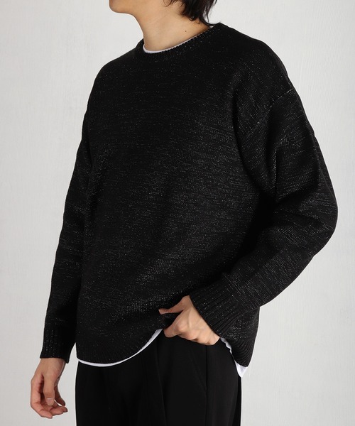 WESTSEA(ウエストシー)の「オーバーサイズ ラメニット クルー(ニット/セーター・メンズ・ブラック×ブラック/ブラック×シルバー・M/L)」の1枚目の写真