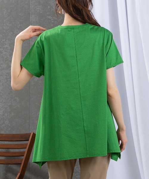 STUDIO PICONE(スタジオピッコーネ)の「イレギュラー冷感Tシャツ(Tシャツ/カットソー・レディース・グリーン/ライトオレンジ系/ネイビー/ホワイト・LL/M/L)」の13枚目の写真