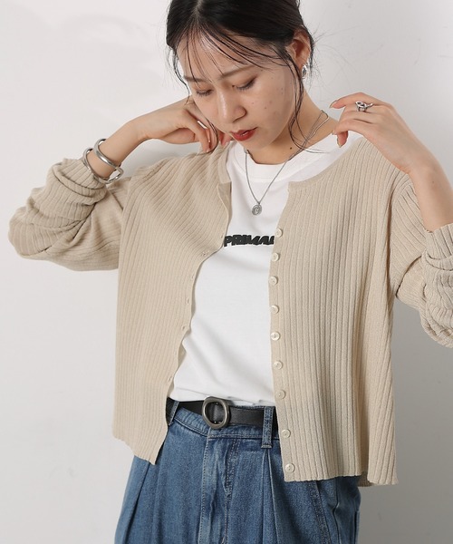 COLONY 2139（コロニートゥーワンスリーナイン）の「シアーリブカーディガン（カーディガン/ボレロ・レディース・レッド/グレー/ブラック/ベージュ/ブラウン/ピンク/ミント/イエロー/オレンジ・FREE）」の4枚目の写真