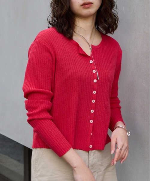 COLONY 2139（コロニートゥーワンスリーナイン）の「シアーリブカーディガン（カーディガン/ボレロ・レディース・レッド/グレー/ブラック/ベージュ/ブラウン/ピンク/ミント/イエロー/オレンジ・FREE）」の8枚目の写真