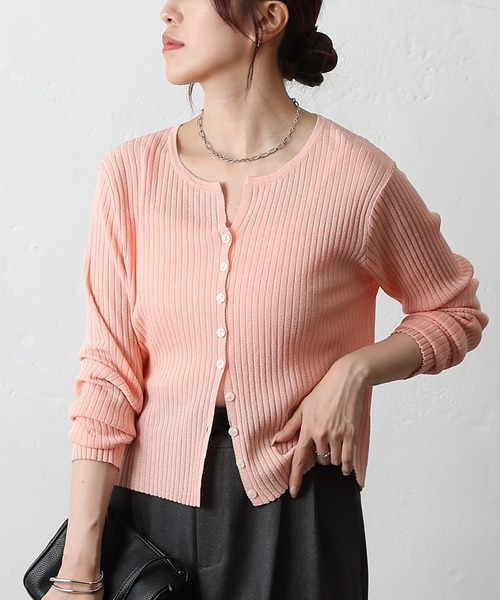 COLONY 2139（コロニートゥーワンスリーナイン）の「シアーリブカーディガン（カーディガン/ボレロ・レディース・レッド/グレー/ブラック/ベージュ/ブラウン/ピンク/ミント/イエロー/オレンジ・FREE）」の7枚目の写真