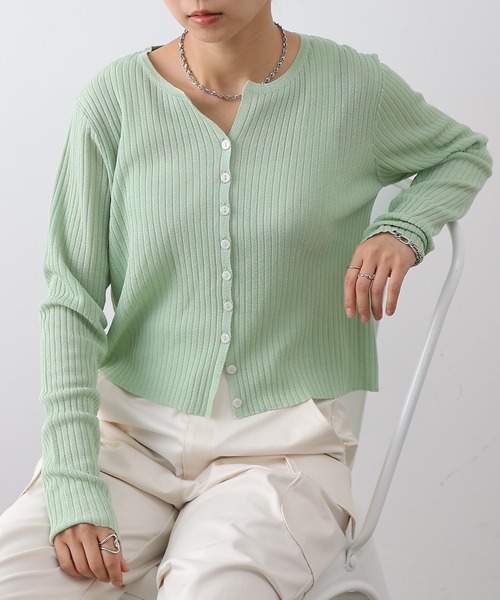 COLONY 2139（コロニートゥーワンスリーナイン）の「シアーリブカーディガン（カーディガン/ボレロ・レディース・レッド/グレー/ブラック/ベージュ/ブラウン/ピンク/ミント/イエロー/オレンジ・FREE）」の5枚目の写真